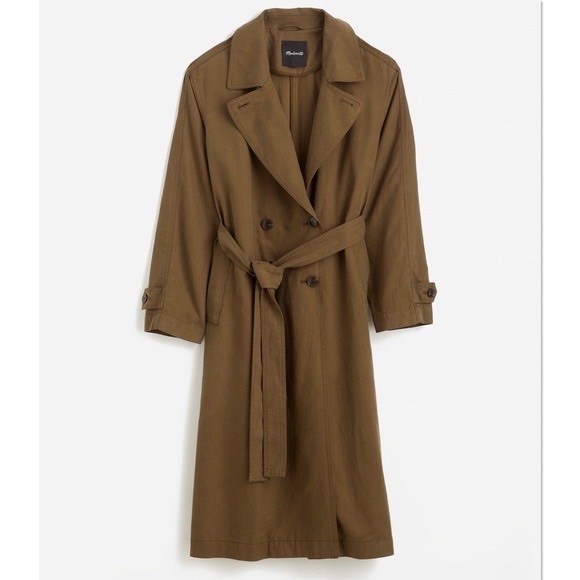 Madewell Belted Trench Coat in Drapey Twill Dark Olive Size M MWT Classic Preppy - Picture 5 of 6